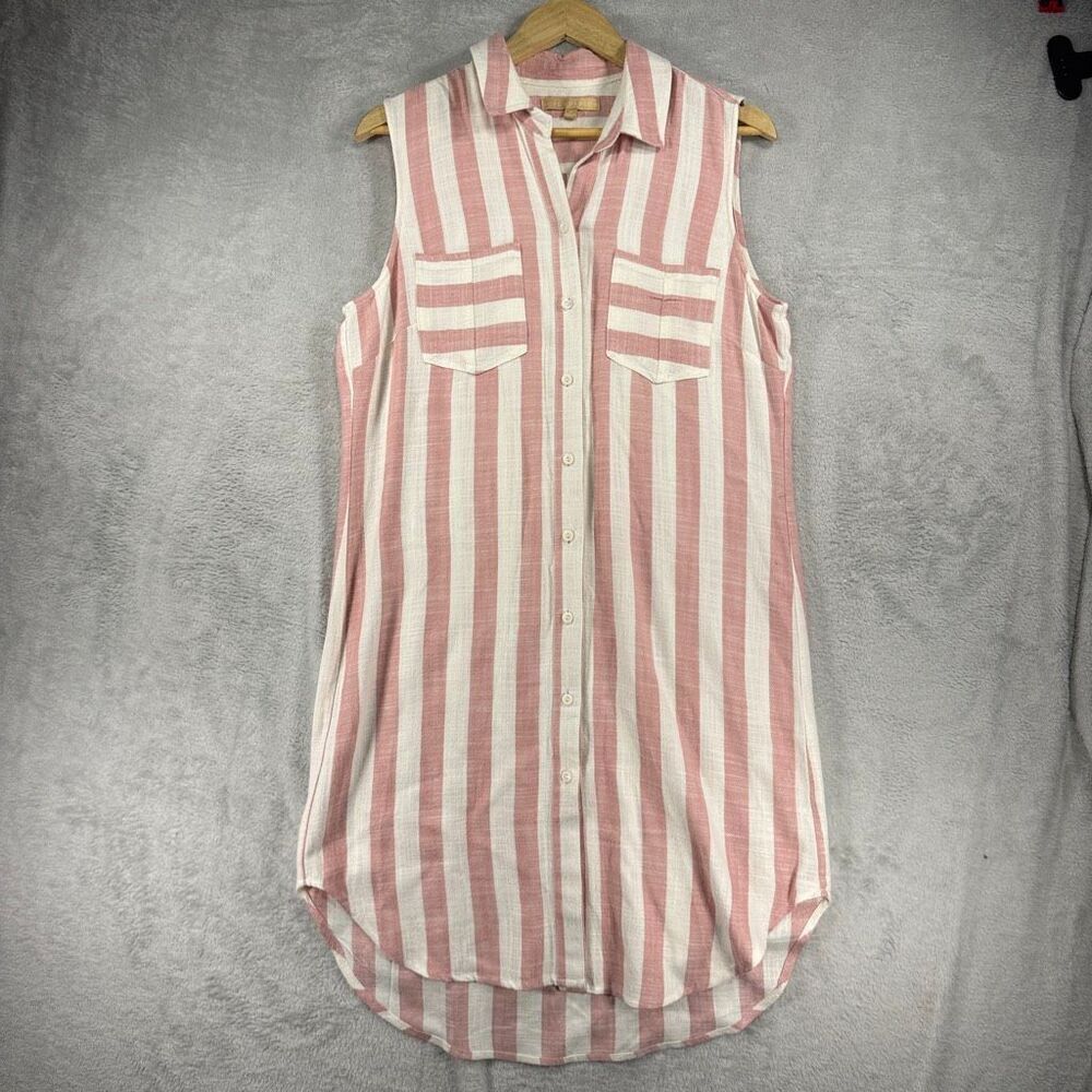 Hope & Harlow Striped Sleeveless Shirt Dress Size 10 Pink White J